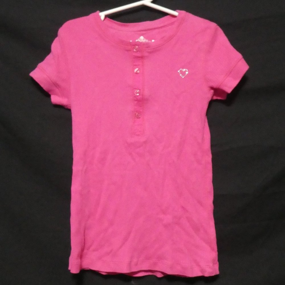 CHILDREN'S PLACE | medium 7-8 | Pink Ribbed Short Sleeve Partial Button-Up Shirt